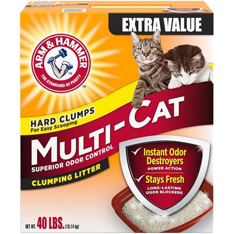 Arm and Hammer Clumping Cat Litter, Multi-Cat Strength, 40 Pound Box ...