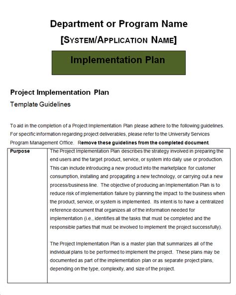 Free Implementation Plan Template Word - Nisma.Info