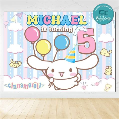 Cinnamoroll Birthday Backdrop Digital File Template DIY | Bobotemp