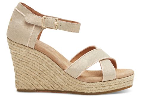 Toms Metallic Suede Women's Strappy Wedges in Natural | Lyst