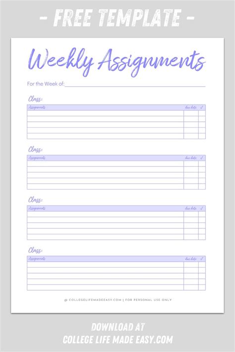 Printable Homework Planner Template for College Students [Video] [Video ...