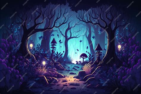 Premium Photo | Background mystical forest illustration, cartoon style ...