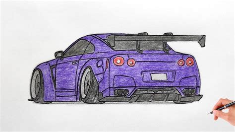 How to draw a NISSAN GT-R R35 / drawing a 3d car / coloring nissan gtr ...