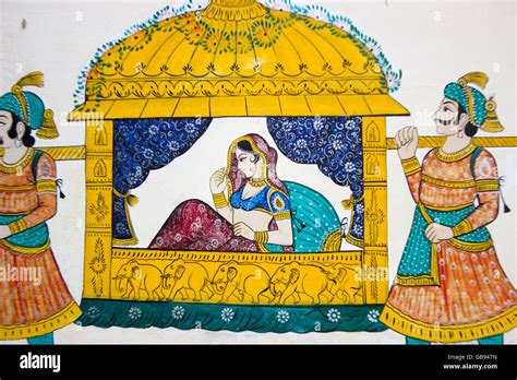 Marriage doli mural painting at the City Palace Udaipur in Rajasthan ...