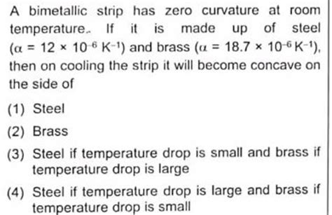 A bimetallic strip has zero curvature at room temperature. If it is made