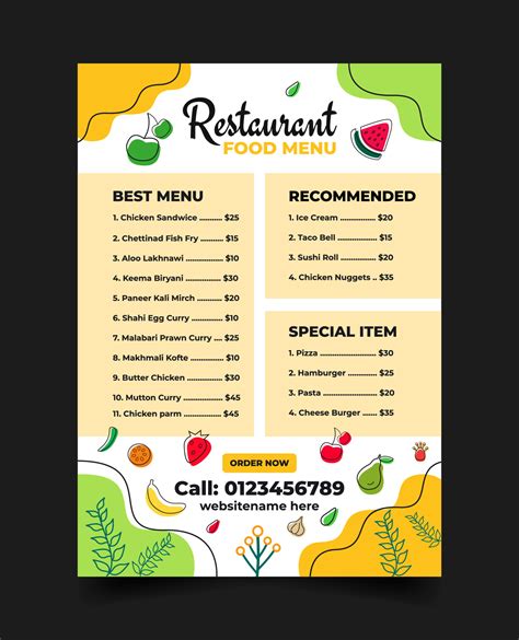 Special Food Menu Restaurant Flyer with Fruits Background Design ...