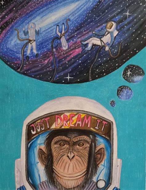 Space monkey Drawing by Daniel Aros | Saatchi Art