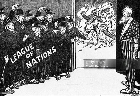 A 1931 political cartoon refers to the League of Nations and conflict ...