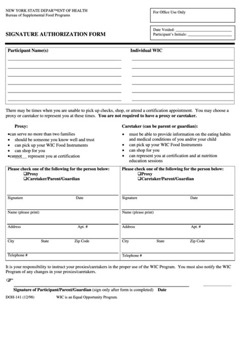 Signature Authorization Form Template