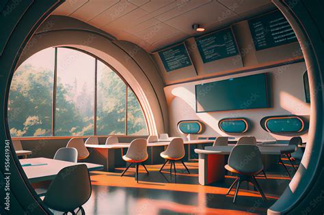 Futuristic school interior, ai illustration Stock Illustration | Adobe ...