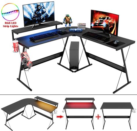 White L Shaped Desk Gaming Setup : I'd also prefer a wooden desk over a ...