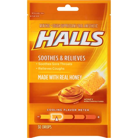 Halls Honey Cough Suppressant/Oral Anesthetic Menthol Drops, 30 count ...