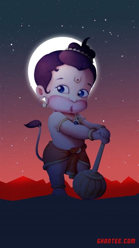 Bal hanuman bright night for mobile, cute hanuman HD phone wallpaper ...