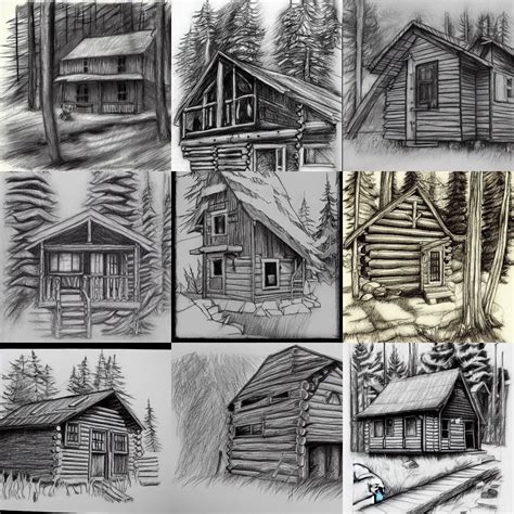 cabin in the woods, pencil sketch | Stable Diffusion