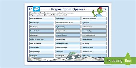 Prepositional Phrase Sentence Openers - Twinkl