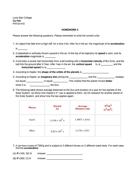 1410-HW2 - HOMEWORK - Lone Star College Cy Fair PHYS HOMEWORK 2 Please ...