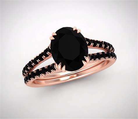 Oval Black Diamond Engagement Ring, 18K Rose Gold