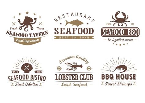 Set of vintage seafood, barbecue, grill logo templates, badges and ...