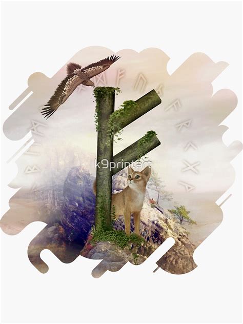 "Fehu Rune Digital Art Collage" Sticker for Sale by k9printart | Redbubble