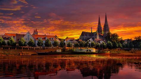 regensburg, germany, sunset, cityscape, 4k HD Wallpaper