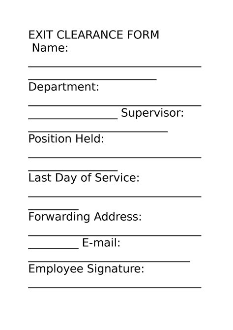 EXIT Clearance FORM - EXIT CLEARANCE FORM Name: Department ...