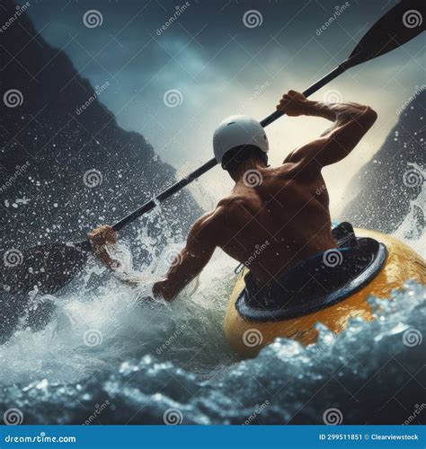 Person White Water Kayaking in Rough Turbulent River Stock Illustration ...