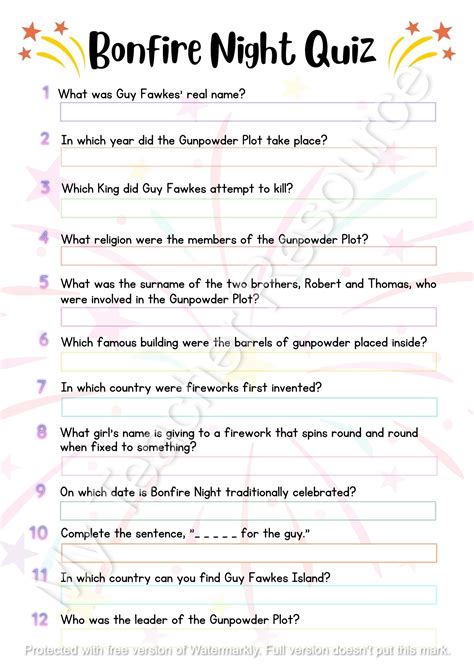 Printable Bonfire Night Quiz