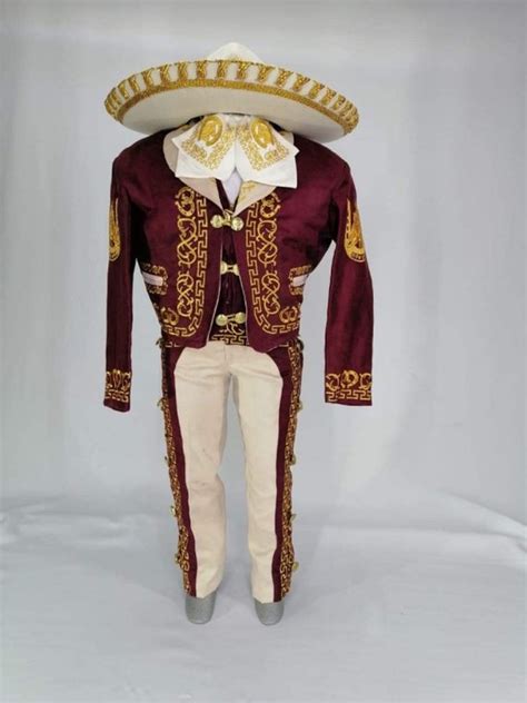 Charro Gamuza Outfit Traje Boy Mariachi Suit Burgundy/beige - Etsy