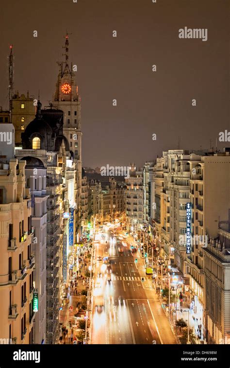 Gran Via at night, Madrid, Spain Stock Photo - Alamy