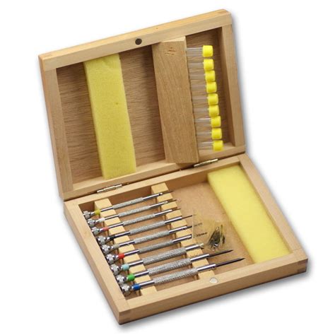 Watchmakers screwdrivers set PRO in wood case repairs tool spare blades ...