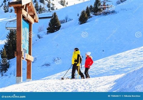 Skiers Standing at the Map of Meribel Ski Resort Editorial Photo ...