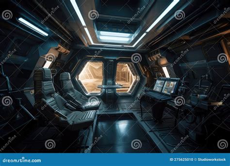 The Interior of a Sleek Spaceship, with Advanced Technology and Sleek ...