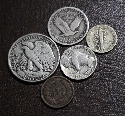 Old U.S. Coins Silver 5-Coin Set - Original Skin Coins