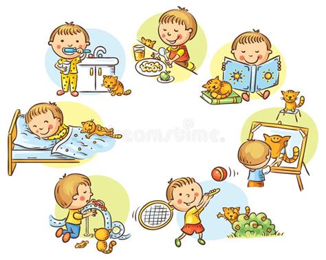 Little Boy's Daily Activities Stock Vector - Illustration of companion ...