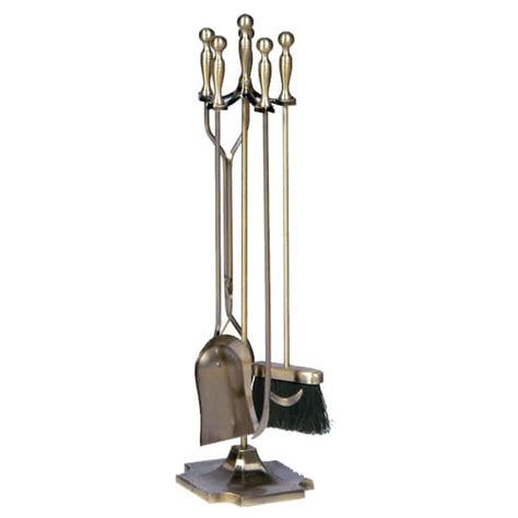 UniFlame Antique Brass 5-Piece Fireplace Tool Set with Heavy Weight ...