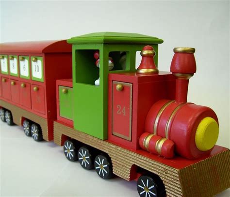 Christmas Advent Calendar Wooden Snowman Red Green Steam Train Engine ...