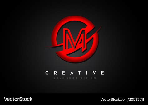 Letter m logo with a red circle swoosh design Vector Image