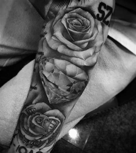 Black and grey style diamonds and roses on Johnny