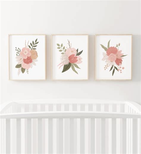 Floral Nursery Prints Set of 3 Floral Girl Nursery Decor | Etsy