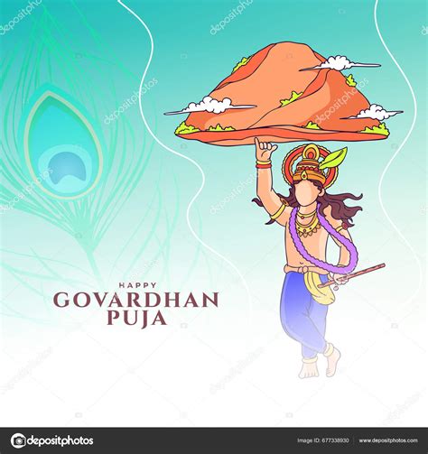 Happy Govardhan Puja Wishes Card Worship Spiritual Connection Vector ...