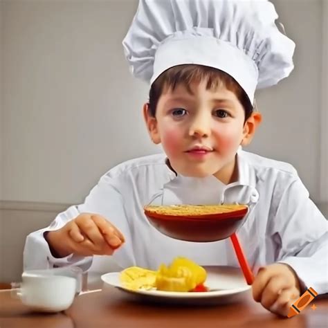 Boy chef cooking breakfast on Craiyon