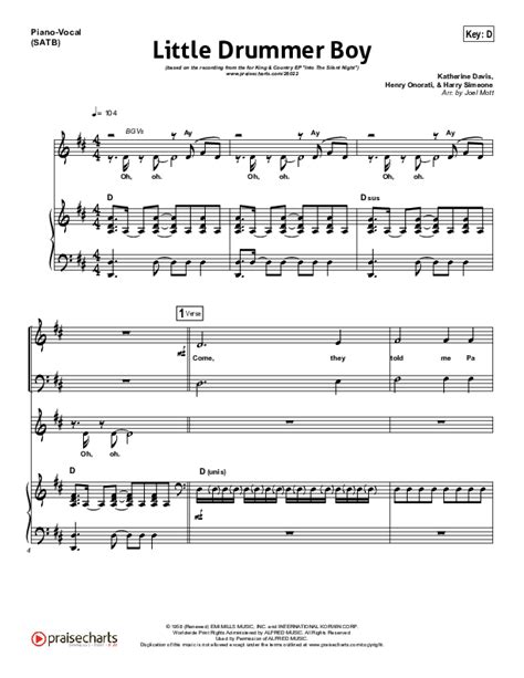 Little Drummer Boy Sheet Music PDF (for KING & COUNTRY) - PraiseCharts