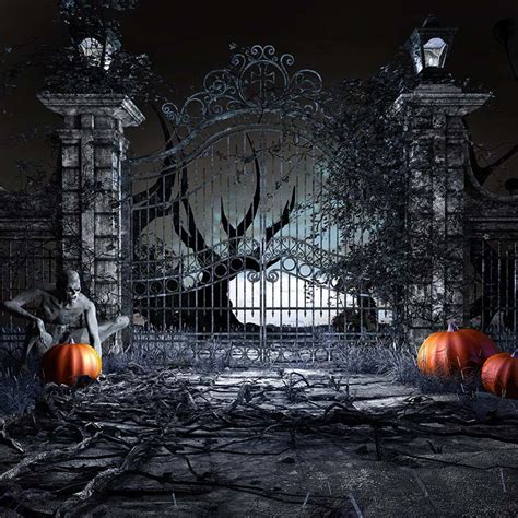 New Halloween Pumpkin Cemetery Theme Photography Backdrop Sale