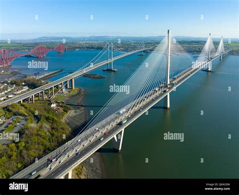 Aerial view from drone of the Three Bridges ( Queensferry Crossing ...