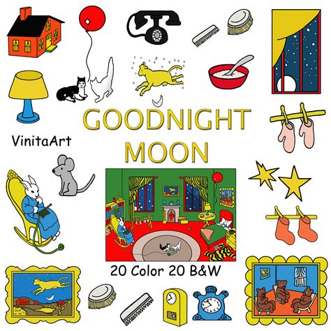 Goodnight Moon Storybook Clip Art Printable Coloring Pages - Etsy Australia