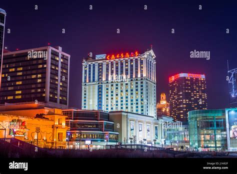 Skyline of Atlantic City, New Jersey at night at the boardwalk Stock ...