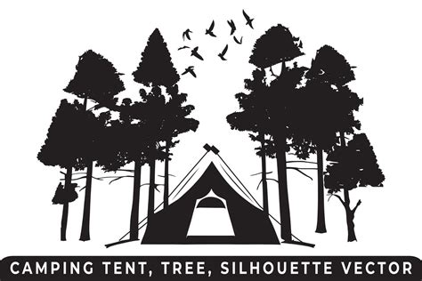 Camping tent silhouette vector, Tent and tree vector, Campsite ...