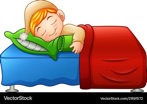 Cartoon cute little boy sleeping in bed Royalty Free Vector