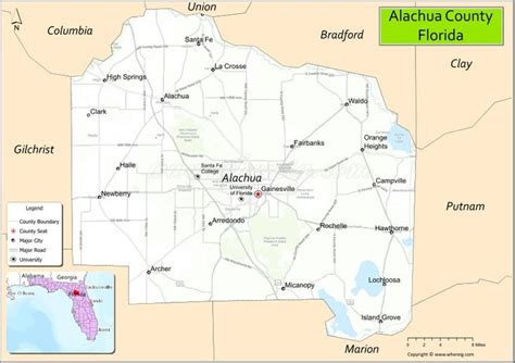 Map of Alachua County, Florida showing cities, highways & important ...