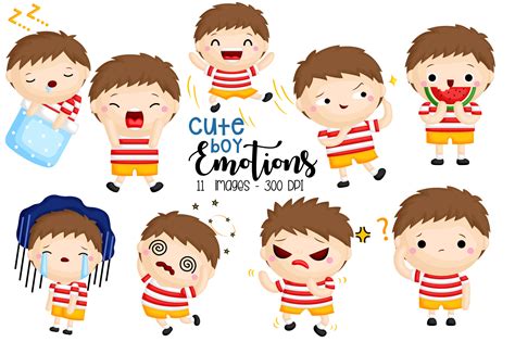 Emotion Boy Clipart - Cute Kids Clip Art Graphic by Inkley Studio ...